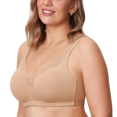 Abbildung von DELIMIRA Damen Cotton BH Ohne Bügel Baumwolle Große Größen Vollschalen Polster Taupe Tan 80B