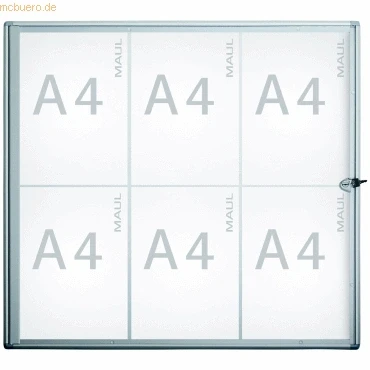 Abbildung von MAUL Schaukasten A4 MAULextraslim Vitrine mit 6 x DIN Seiten Infotafel Aluminiumrahmen und Glastür Platzsparende flache Bauweise Abschließbar Schloss Aluminium