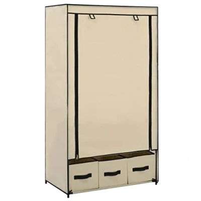 Abbildung von vidaXL Kleiderschrank mit 3 Schubladen Stoffschrank Faltschrank Garderobenschrank Garderobe Schrank Schlafzimmer Creme 87x49x159 cm Stoff