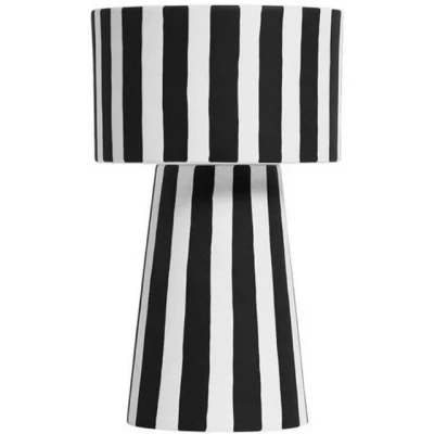 Abbildung von OYOY Blumentopf Toppu Pot, Groß Schwarz Weiß Übertopf Blumenübertopf Dekoschale Vase Keramik gestreift Design
