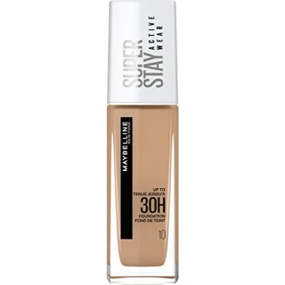 Abbildung von Maybelline New York Foundation, flüssig, langanhaltend, ohne Transfer, hohe Deckkraft Superstay Active Wear 30h Farbe: Elfenbein (10) Inhalt: 30 ml