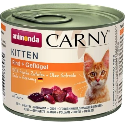 Abbildung von Carny Katzen Nassfutter Kitten Geflügel + Rind (12 x 200g), ohne Getreide und Zucker von animonda für wachsende Kätzchen bis 1 Jahr, mit frischen Zutaten