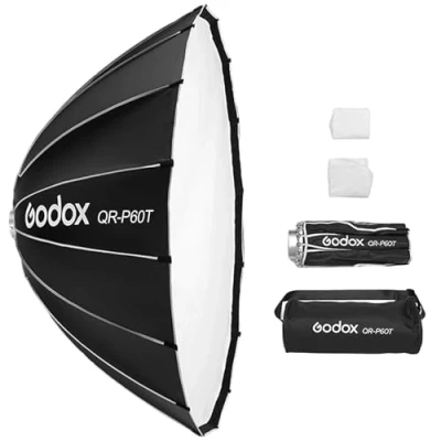 Abbildung von Godox QR P60T 60 cm/23,6 Zoll parabolische Tiefe Softbox, Schnellverschluss, Faltbare Softbox mit Standard Bowens Halterung und Diffusoren für Blitzgerät Speedlite Dauerlicht Fotografie Porträt
