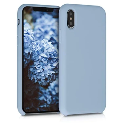 Abbildung von kwmobile Hülle kompatibel mit Apple iPhone XS Silikon Handy Case Handyhülle weiche Oberfläche kabelloses Laden Taubenblau