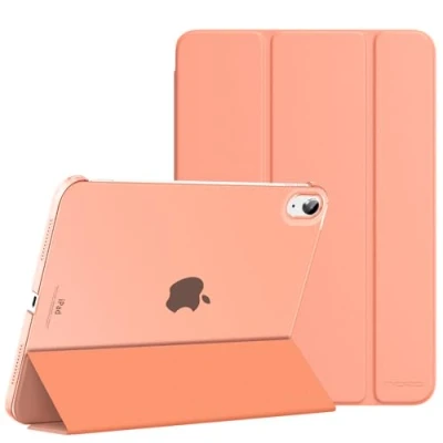 Abbildung von MoKo Hülle für ipad 10. Generation 2022, 10,9 Dünne Leichte PU Leder Tablet mit Auto Schlaf/Aufwach Funktion Transluzente PC Rückseite, Aprikosen Orange