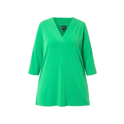Abbildung von Ulla Popken Vausschnitt 3/4ÄRMEL Langarmshirt, Damen, Größe: 46/48, Moss green