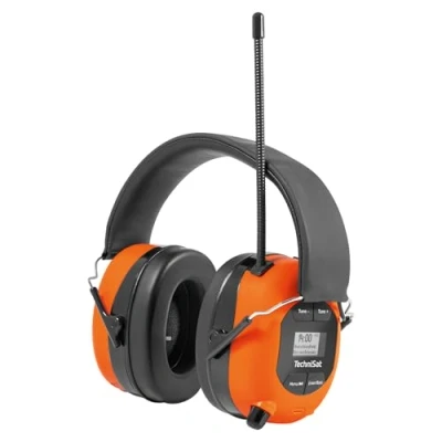 Abbildung von TechniSat STEREOMAN DAB+ OD kabelloser Stereo DAB+/FM Bluetooth Kopfhörer (DAB+/UKW Radioempfang, Kurze Antenne, Integriertes Mikrofon, Kapselgehörschutz, für den Außeneinsatz) orange/schwarz