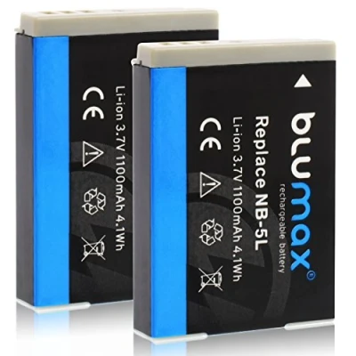 Abbildung von Blumax 2X Akku für Canon NB 5L 1100mAh kompatibel mit diversen Kameramodellen