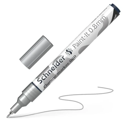 Abbildung von Schneider 060 Chrommarker (Strichstärke 0,8 mm, hochpigmenierte Tinte mit Spielgeleffekt, für viele Untergründe geeignet) 1 Stück chrom