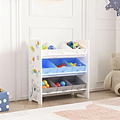Abbildung von en.casa Kinderregal, »Boiro« Spielzeugregal mit 9 Boxen Koala Motiv Blau / Grau