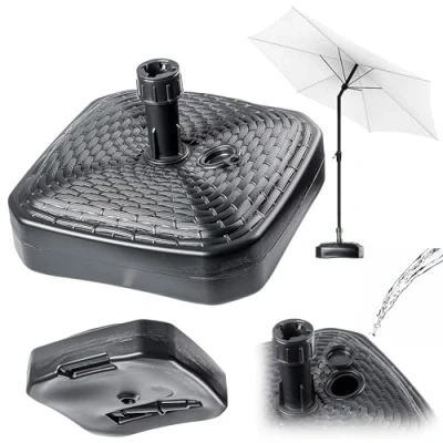 Abbildung von KADAX Sonnenschirmständer, Runder Schirmständer, Schirmhalter befüllbar mit Sand Wasser oder Kies, Ständer aus Kunststoff für Garten, Terrasse, Strand (Version 2 Quadrat, Anthrazit)