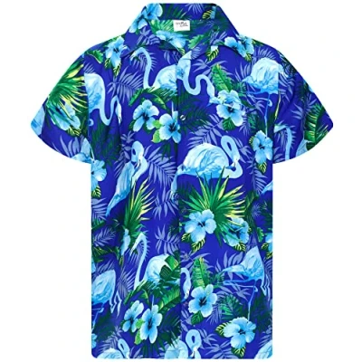 Abbildung von King Kameha Funky Hawaii Hemd, Herren, Kurzarm, Flamingo Flowers, Blau Türkis, L