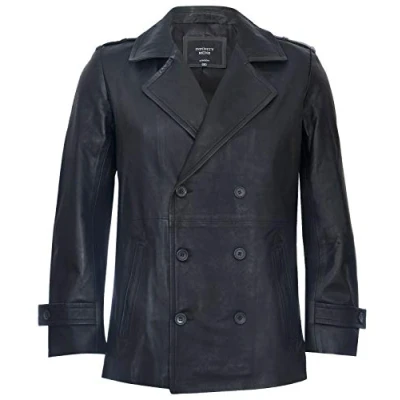 Abbildung von Infinity Leather Herren PEA Mantel Lederjacke Schwarze Dr Who German Marine XL