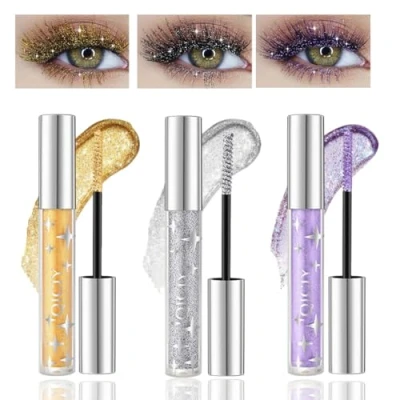 Abbildung von Baorder 3PCS Glitter Colored Mascara,Waterproof Long Lasting Sparkly Diamonds Mascara,Silver Gold Purple Color Diamond Mascara for Eyelashes, Lengthening Volumizing Colorful Mascara,Party Wedding
