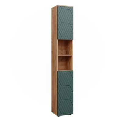 Abbildung von Vicco Hochschrank Irma, Goldkraft Eiche/Grün, 30 x 192 cm