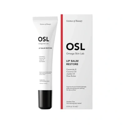 Abbildung von OSL Omega Skin Lab Lippenbalsam für trockene, rissige und beschädigte Lippen ohne Parabene, dermatologisch getestet, mit Ceramid 3, Kokosöl, Jojobaöl Sheabutter 15 ml