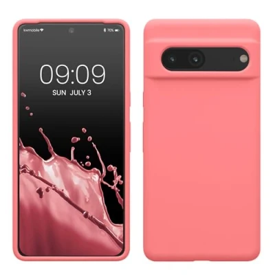 Abbildung von kwmobile Hülle kompatibel mit Google Pixel 7 Silikon Handy Case Handyhülle weiche Oberfläche kabelloses Laden Pastell Koralle