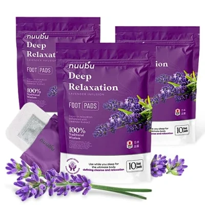 Abbildung von Nuubu Detox Fußpflaster Lavender (3 pack) für Stressabbau &amp; Tiefschlaf 100% natürliche Fußpads mit und Ingwerpulver zur Entfernung von Giftstoffen Reinigung des Körpers