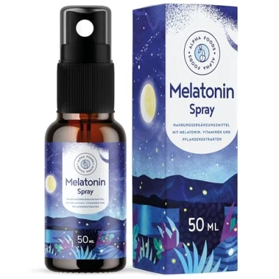 Abbildung von Melatonin Einschlafspray Hochdosiert 400 Tage Vorrat (50ml) mit Baldrian, Passionsblume, Melisse, Lavendel, Vitamin B6 &amp; B1 Sleep Spray ohne Alkohol Vegan Himbeer Geschmack Alpha Foods