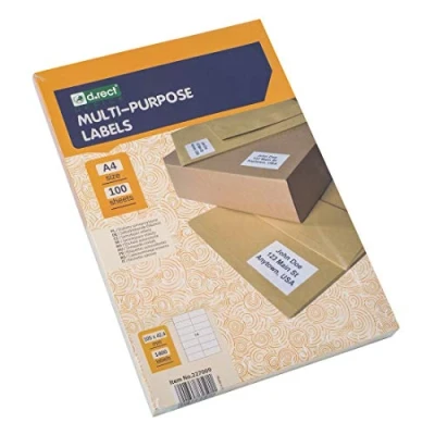 Abbildung von D.RECT Klebeetiketten Universal Etiketten (105x42.4mm auf DIN A4) bedruckbar selbstklebend 100 Blatt/Packung 14 Etiketten/Blatt 1400 Stücke weiß