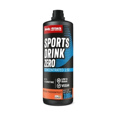 Abbildung von Body Attack Zero Sports Drink, Peach Passionfruit / Pfirsich Maracuja,1x 1000 ml 200 Portionen, Sportgetränkekonzentrat, zucker und fettarm, vegan, Made in Germany