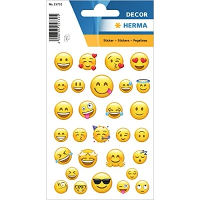 Abbildung von HERMA 15731 Aufkleber Smiley klein groß, 87 Stück, Belohnung Sticker mit Whatsapp Emoji Gesicht Motiv, Kinder Etiketten für Fotoalbum Tagebuch Poesiealbum Scrapbooking Geburtstag Dekoration Briefe