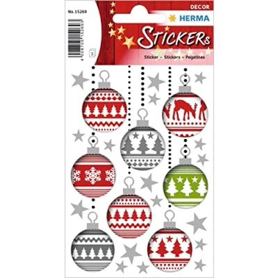 Abbildung von HERMA 15269 Aufkleber Weihnachtskugeln, 24 Stück, Weihnachten Sticker mit Sterne Weihnachtsmotiven, Kinder Etiketten für Weihnachtsdeko Geschenke Adventskalender Winter Dekoration Briefe DIY Basteln