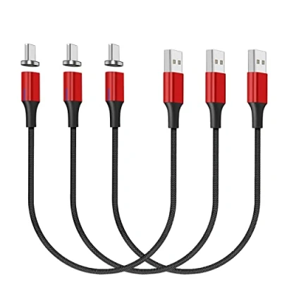Abbildung von NetDot Gen10 USB C Nylon geflochtenes magnetisches Schnellladekabel mit seitlicher LED kompatibel Typ Gerät (0.3m/3 Packung rot)