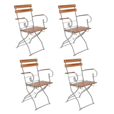 Abbildung von Biergarten Sessel mit Armlehnen 84 x 53 cm 4er Set Bistro Klappstuhl aus Akazien Holz klappbarer Garten Balkon Terassen Stuhl