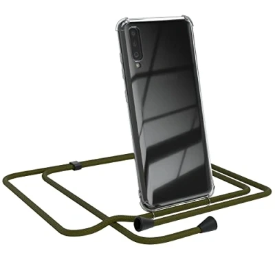 Abbildung von EAZY CASE Handykette kompatibel mit Samsung Galaxy A70 Handyhülle Umhängeband, Handykordel Schutzhülle, Silikonhülle, Hülle, Stylische Kette, Grün Clips Schwarz