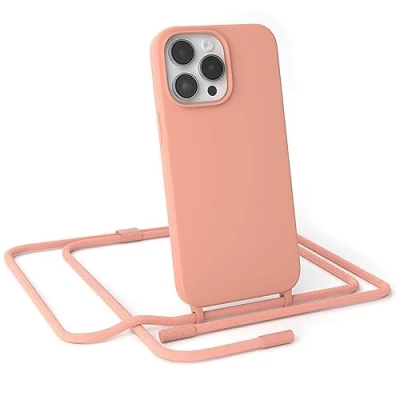 Abbildung von EAZY CASE Handykette Silikon Premium kompatibel mit iPhone 14 Pro Max Handyhülle Umhängeband, Handykordel Schutzhülle, Silikonhülle, Hülle Band, Kette für Smartphone, Koralle