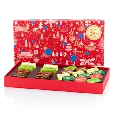 Abbildung von Venchi Weihnachtskollektion Geschenkbox mit verschiedenen Schokobarren und Gianduiotti Pralinen, 223 g Geschenkidee Glutenfrei