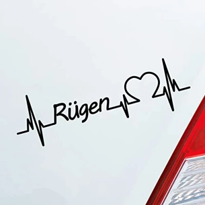 Abbildung von Hellweg Druckerei Rügen Herz Puls Insel Island Ostsee Liebe Love Auto Aufkleber Sticker Heckscheibenaufkleber