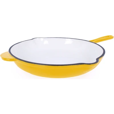 Abbildung von ECHTWERK Bratpfanne aus Gusseisen mit Emaille Beschichtung, Gusseisenpfanne, Ofenpfanne zwei Griffen und Ausgießer, Für Backöfen, Grill, BBQ Induktion geeignet, Ø 26,5 cm, Gelb
