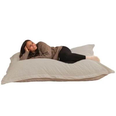 Abbildung von bananair Sitzsack XXL aus Cordstoff Breit Gerippt für Kinder und Erwachsene Weich Bequem Maschinenwaschbarer Bezug mit Füllung, Bean Bag, Bodensofa, Puff (180 x 140 cm, Hellgrau)