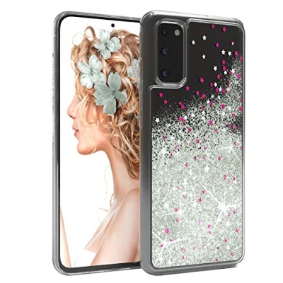 Abbildung von EAZY CASE Hülle kompatibel mit Samsung Galaxy S20 Schutzhülle Flüssig Glitzer, Handyhülle, Schutzhülle, Back Cover Glitter Flüssigkeit, TPU/Silikon, Transparent/Durchsichtig, Silber