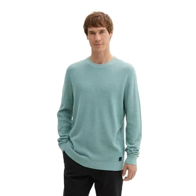 Abbildung von TOM Tailor Strukturierter Rundhals Strickpullover, Herren, Größe: 3XL, Mineral stone blue melange