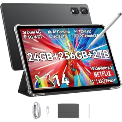Abbildung von Blackview Tab16Pro Tablet 11 Zoll, Android 14 16GB RAM 256GB ROM (2TB TF) 4G LTE 5G WiFi mit Stift und Hülle, 13MP+8MP, 7700mAh, 2K Display Widevine L1, GPS