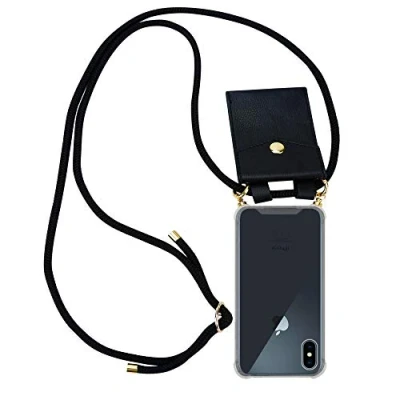 Abbildung von Cadorabo Handykette kompatibel mit Apple iPhone X/XS Schutzhülle TPU Silikon Case Necklace Design Slim Kratzfest Kordel Band Etui Rundumschutz Hülle für in Schwarz