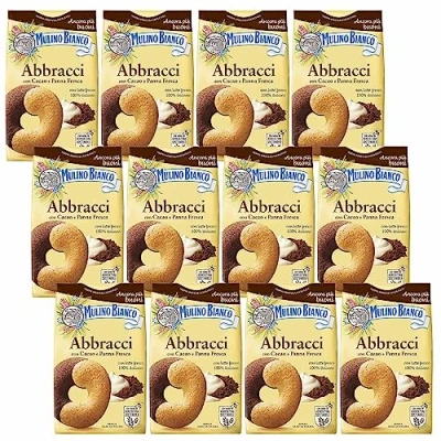 Abbildung von MULINO BIANCO Abbracci knusprige italienische Kekse mit Butter und Kakaogeschmack 350g x 12 pakete (Abbracci, x12)