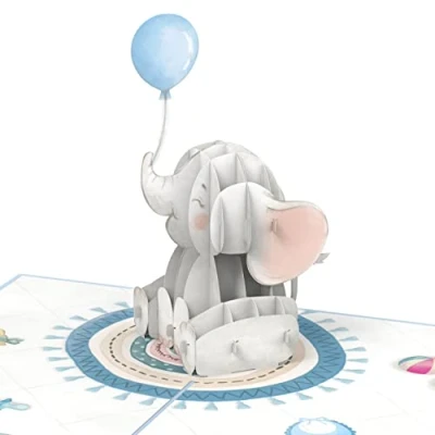 Abbildung von papercrush® Pop Up Karte Blauer Elefant 3D Geburtskarte für Junge, Sohn &amp; Enkel, Glückwunsch zur Geburt, Glückwunschkarte Baby, It&#039;s a boy Geburt Geldgeschenk Geburtsgeschenk