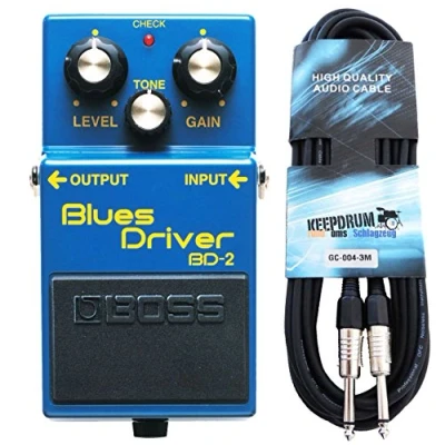 Abbildung von Boss BD 2 Blues Driver Effektgerät für Gitarre + keepdrum Gitarren Kabel 3m