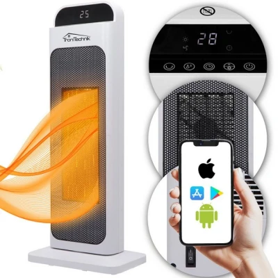 Abbildung von TroniTechnik Heizlüfter Turmheizer,PTC 02,Keramik Heizelement,WIFI,Fernbedienung, 2000 W, Überhitzungsschutz, Abschaltautomatik, 2000W, mit LCD, Kippsicherung