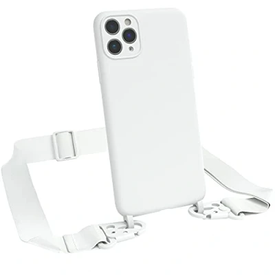 Abbildung von EAZY CASE Premium Silikon 2 in 1 Handykette kompatibel mit iPhone 11 Pro Max Handyhülle Umhängeband, Handykordel Silikonhülle, Hülle Band, Kette für Smartphone, Weiß