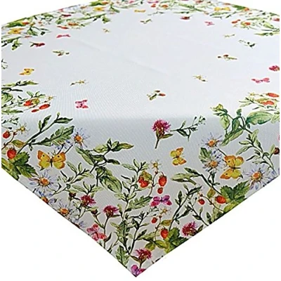 Abbildung von Tischdecke 85x85 cm Sommer Pflegeleicht Weiß Wiese Erdbeeren Bunt Gartendecke