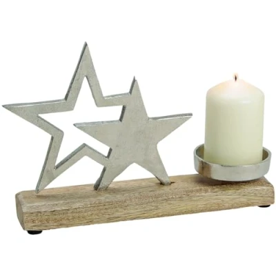 Abbildung von matches21 HOME &amp; HOBBY Kerzenhalter Sterne Holz Metall 25 cm