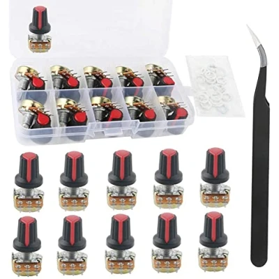 Abbildung von RUNCCI YUN Potentiometer 500K 3 Terminal Drehpotentiometer mit Kappenmuttern und Unterlegscheibe (B500K 10PCS)