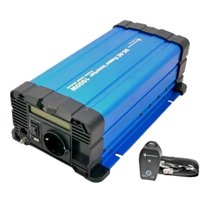 Abbildung von SOLARTRONICS Spannungswandler FS1000D 12v 1000 Watt mit Display Wechselrichter auf 230v Reiner Sinus LiFePO4/Lithium, Blei , Gel oder AGM Batterie kompatibel USB Fernbedienung