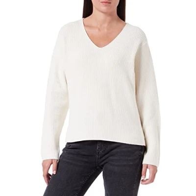 Abbildung von TOM TAILOR Denim Damen Pullover mit V Ausschnitt 1034652, 10348 Gardenia White, L