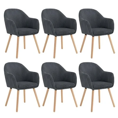 Abbildung von WOLTU Esszimmerstühle 6er Set, Stuhl Esszimmer Esstisch, Küchenstuhl Armlehnstuhl Polsterstuhl, Sessel Wohnzimmer Modern, mit Armlehnen, aus Cord, Massivholzbeine, Dunkelgrau, EZS26dgr 6